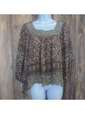 Boot Barn Boho Bohemian Floral Crochet Lace Blouse L                    M254